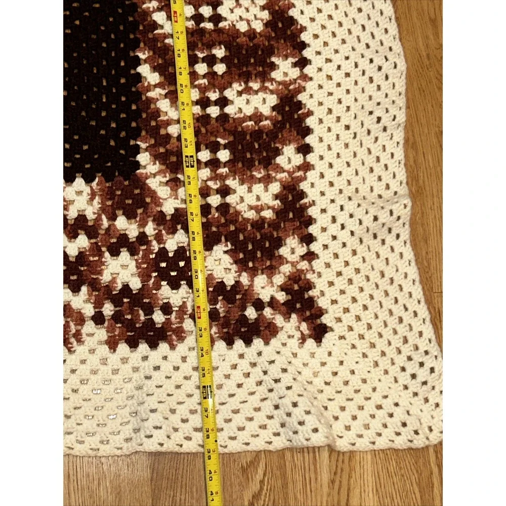 Handmade Afghan Lap Throw Crochet Blanket Brown Cream Variation 61x39 Boho Retro
